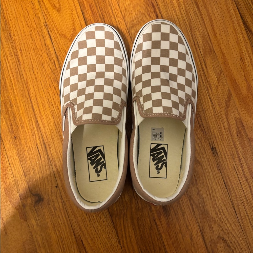Vans Kids Tan and White Checkered Slip-On Sneakers
